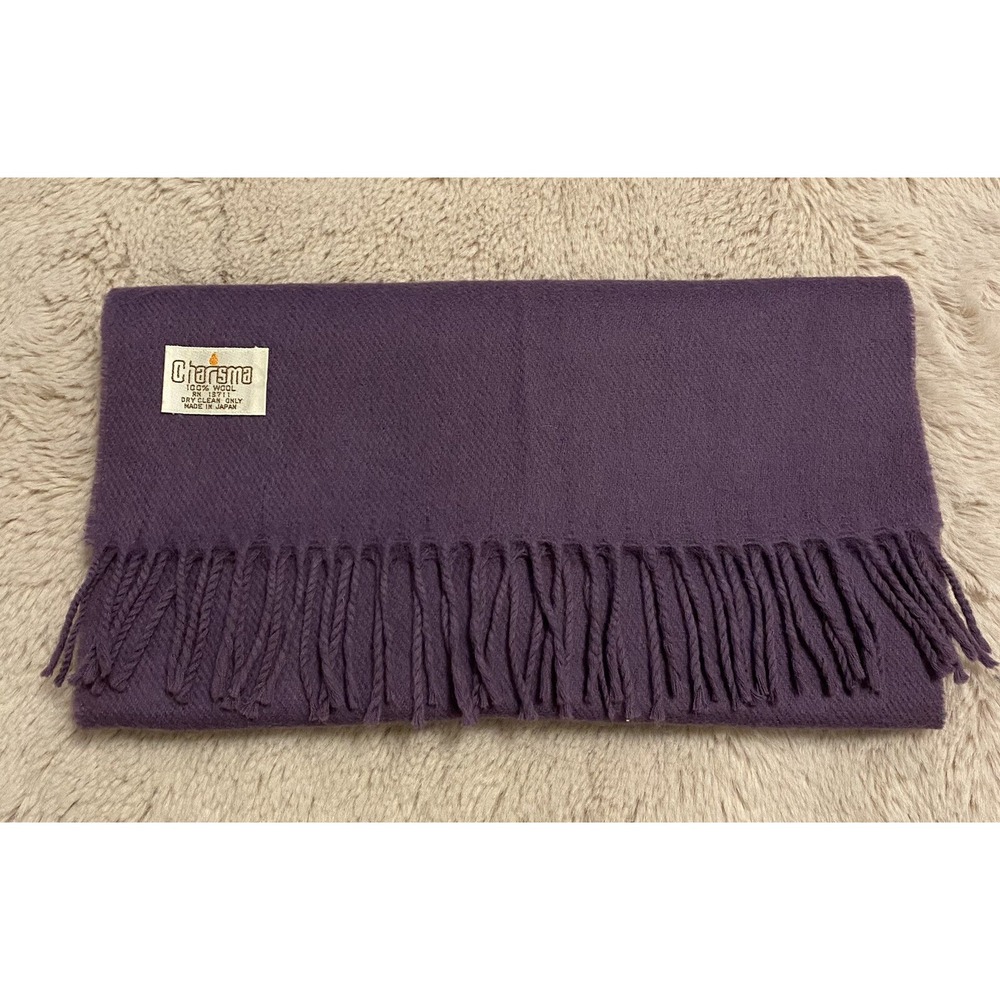 Charisma 100% Lana Wool Purple Scarf /Neck Warmer Fringe Made in Japan PreOwned